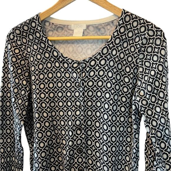 JOE FRESH Grey & Navy Printed Fitted Button Up Cotton Cardigan Sweater L - Picture 2 of 7
